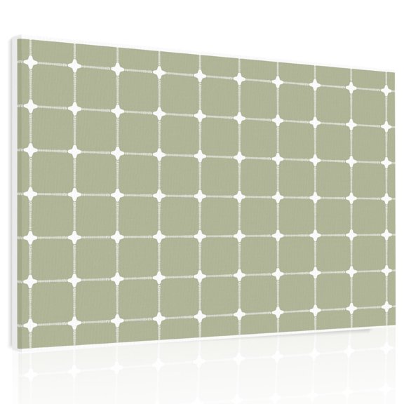 Green Gingham Canvas Print Wall Art, Modern Minimalist White Line Grid Points Checkered Wall Decor Modern Artwork Paintings Pictures for Living Room Framed and Stretched Ready to Hang 12" x 16"