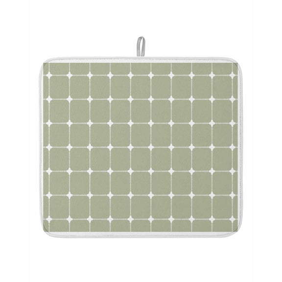 Green Gingham Dish Drying Mat 16x18 inch Modern Minimalist White Line Grid Points Checkered Super Absorbent Microfiber Dish Drying Pad for Kitchen Countertops Sink Dish Drainer Racks 1 Pack