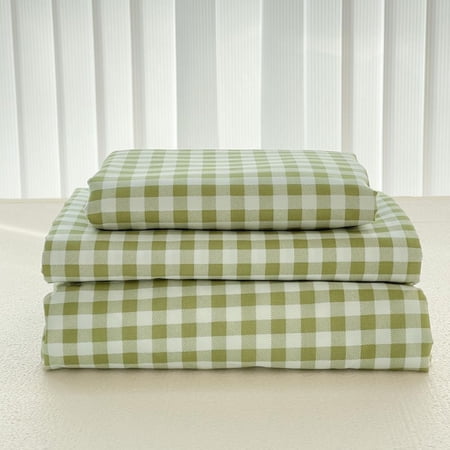 NSNLGSGC Pre-Washed Green Gingham Microfiber Full Sheet Set, 4-Piece Deep Pocket Bed Sheets