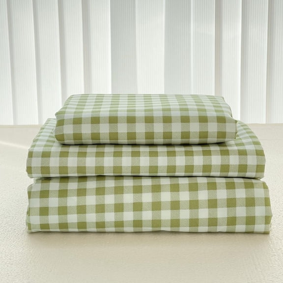 NSNLGSGC Pre-Washed Green Gingham Microfiber Full Sheet Set, 4-Piece Deep Pocket Bed Sheets