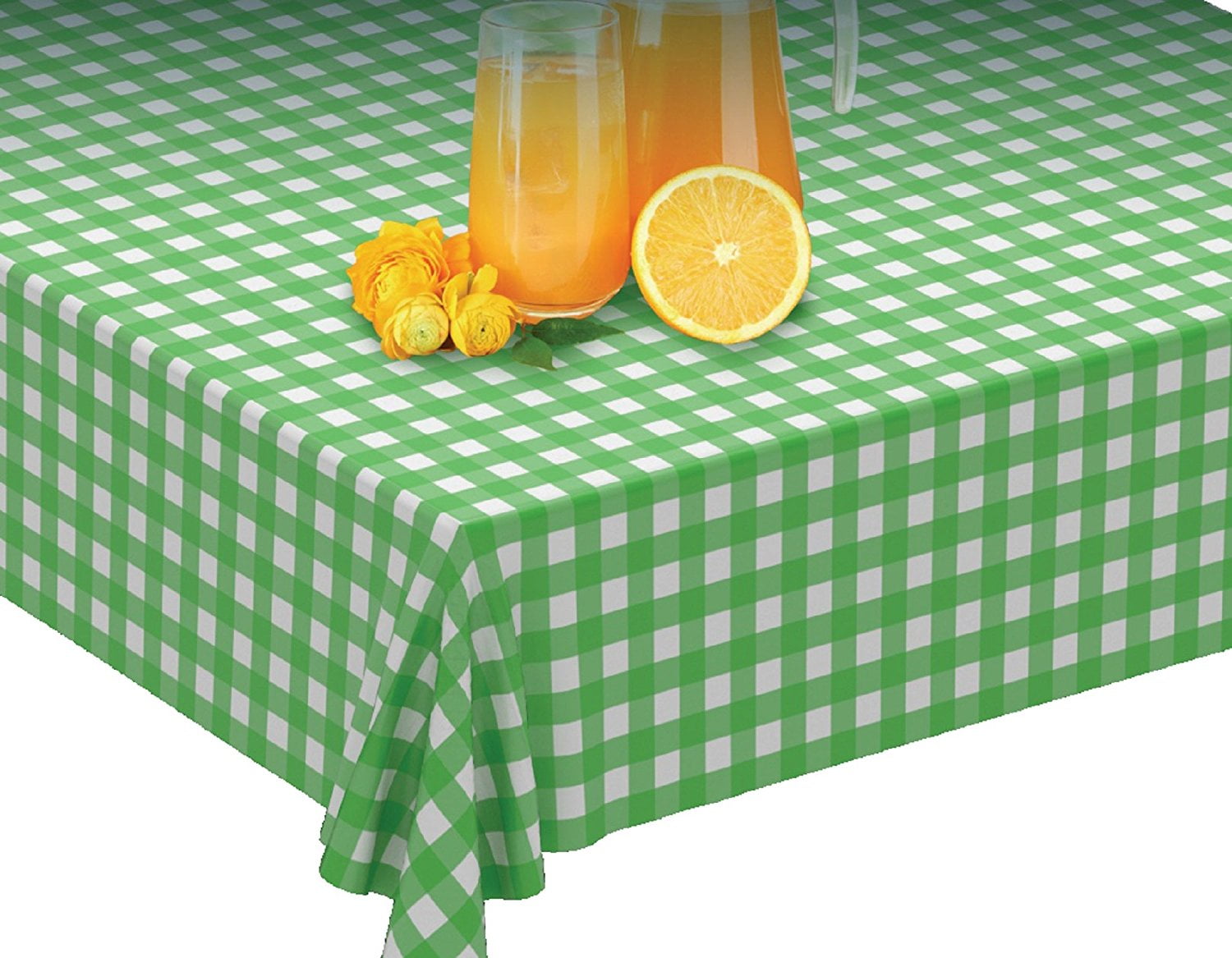 Green Gingham Plastic Tablecloth Roll with SelfCutter for Indoor & Outdoor 100' X 52"