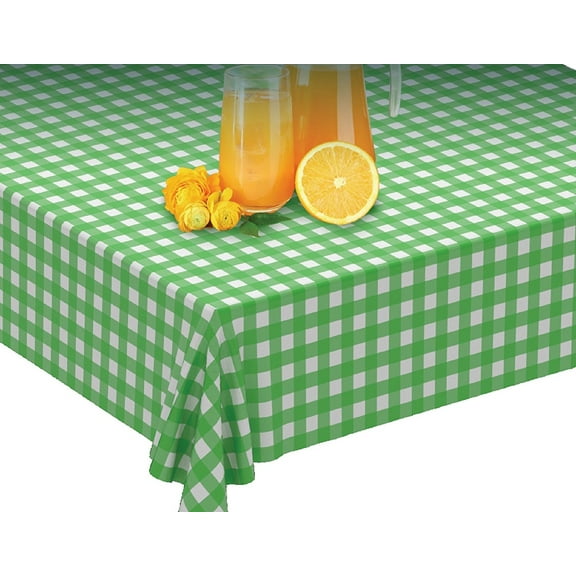 Green Gingham Plastic Tablecloth Roll with Self-Cutter for Indoor & Outdoor 100' X 52"