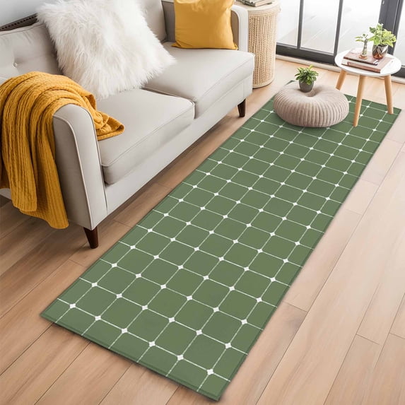 Green Gingham Runner Rug 2x6 FT,Non Slip Hallway Rugs,Modern Minimalist Geometric Plaid Washable Soft Floor Carpet Non-Shedding Throw Runner Carpet Long Rug for Entryway Kitchen Bedside Sliding Door