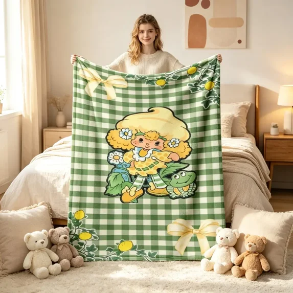 Shortcake Characters Green Gingham Strawberry Shortcake Flannel Throw Blanket, 80s Nostalgia ...
