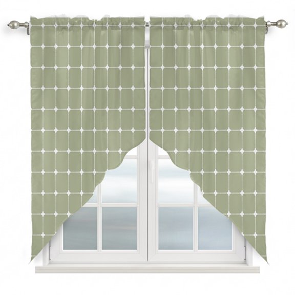 Green Gingham Swag Valances for Windows 2 Pack Modern Minimalist White Line Grid Points Checkered Swag Kitchen Curtains 36 Inches Long Rod Pocket Short Window Treatment for Kitchen Bathroom 36"x36"