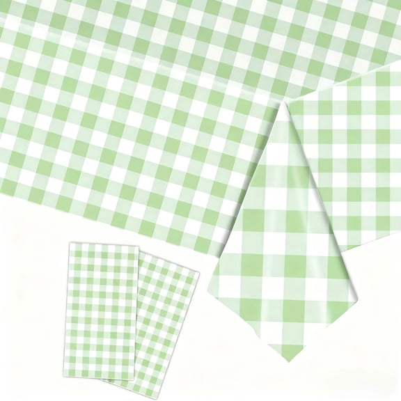 Green Gingham Tablecloth Disposable Checkered for Weddings, Birthday Parties 3 Pcs