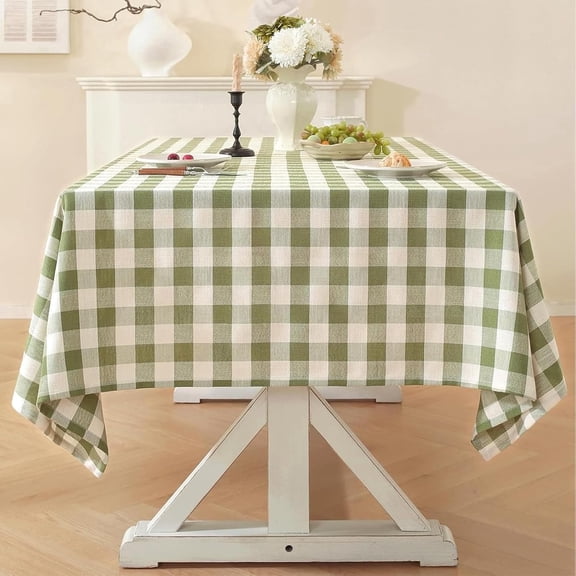 Green Gingham Tablecloth Rectangle Tables Checkered Buffalo Plaid Table Cloth Farmhouse Tablecloths Washable Wrinkle Free for Baby Shower Picnic Kitchen, 60"x120" 10-12 Seats
