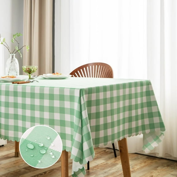 Green Gingham Tablecloth for Rectangle Tables- Checkered Table Cloth Waterproof Kitchen & Table Linens-Polyester Buffalo Plaid Wrinkle Free Table Cover(Light Green 60X84in)