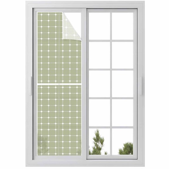 Green Gingham Window Privacy Film Modern Minimalist White Line Grid Points Checkered Decorative Glass Window Film UV Blocking Static Cling Sticker Covering for Home Door 29.5 x 118 inches