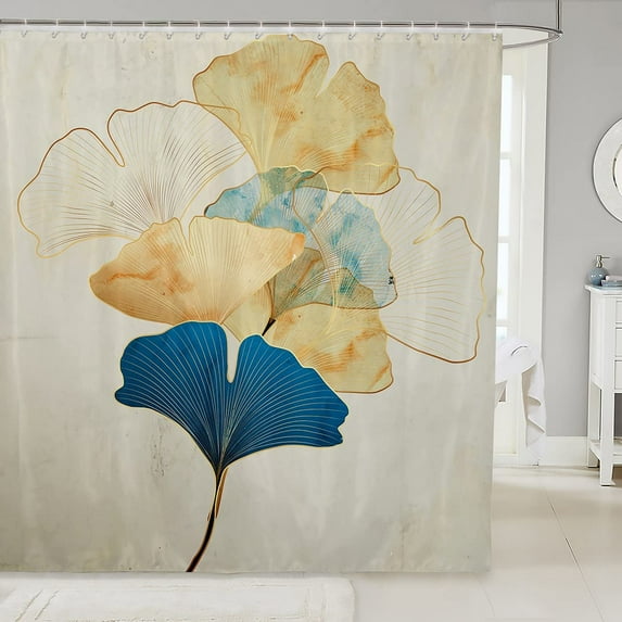 Green Ginkgo Biloba Shower Curtain Gold Ginkgo Leaves Modern Bathroom Shower Curtains Set Waterproof Botanical Bath Curtain Sets