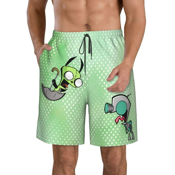 Green Gir Invader Zim Men's Beach Shorts Swim Trunks Casual Quick Dry Board Shorts Swimwear with Mesh Lined and Pockets