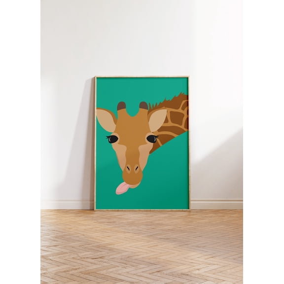 Green Giraffe Minimal Boho Animal Wall Art, Unframed Paper Print Size 24x36