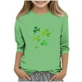 thumbnail image 1 of Green Girls St Patricks Day Lucky Clover Graphic Tee 3/4 Sleeve Soft Stretch Casual T-Shirt for Kids Girls 4-12 Years Polyester Spandex Relaxed Fit,Size 7-8T, 1 of 4
