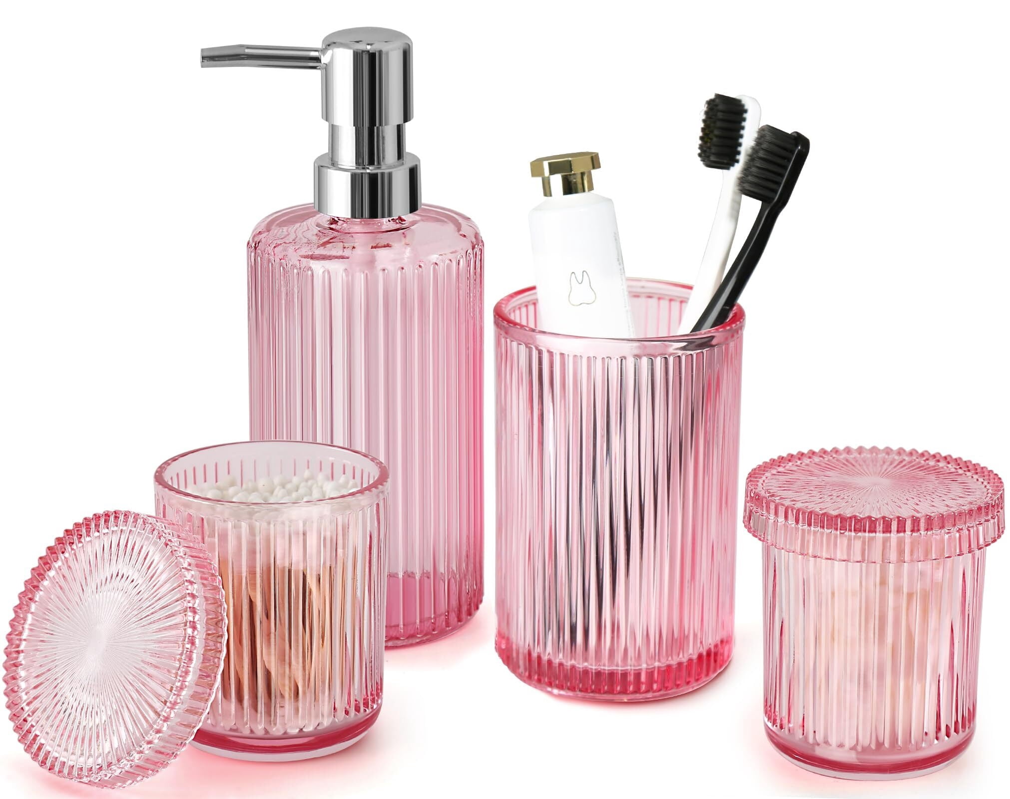 Green Glass Bathroom Accessories 4 Pcs, Green Bathroom Set, Soap ...