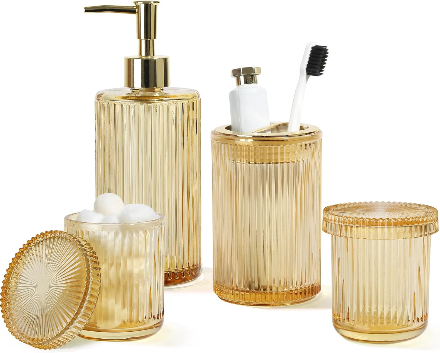 Green Glass Bathroom Accessories 4 Pcs, Green Bathroom Set, Soap Dispenser and Toothbrush Holder Set, Qtip Holder Set, Vintage Bathroom Sink Set, Cute Bathroom Decor - Walmart.com