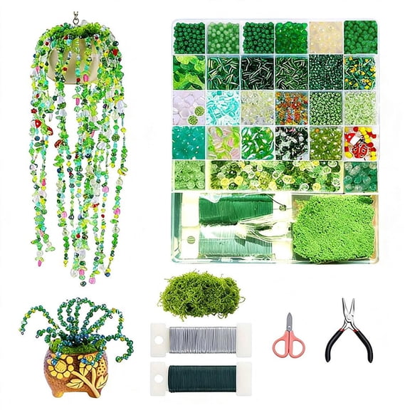 Green Glass Beaded Plant Kit, DIY Craft Set for Jewelry Making & Home Decor