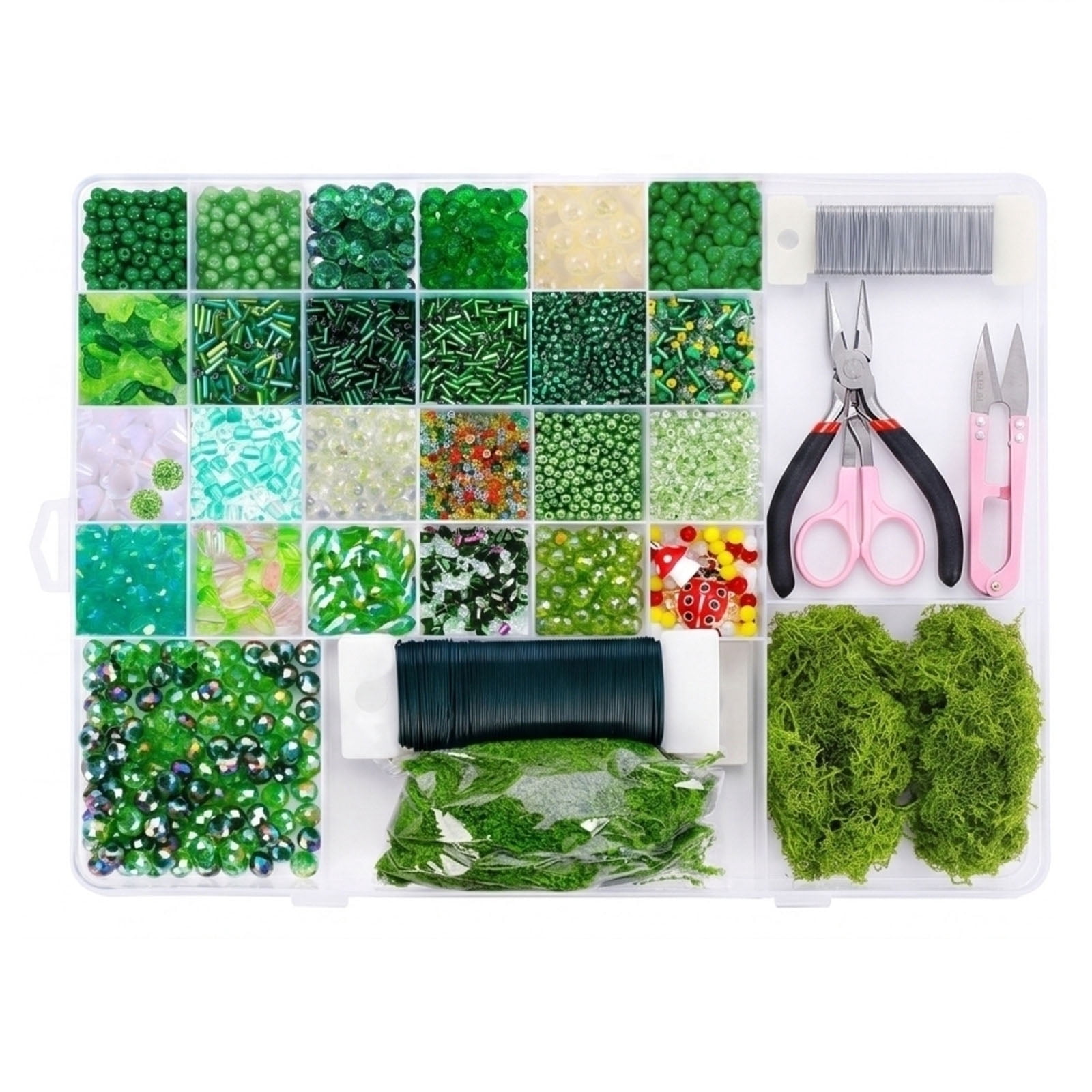 Green Glass Beaded Plant Kit, Forever Plant Beaded Leaf Flower Beads for Succulent Plant Jewelry Making and DIY Crafts