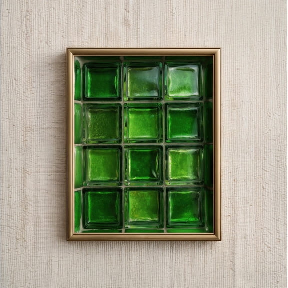 Green Glass Block Poster, Mid Century Geometric Wall Art