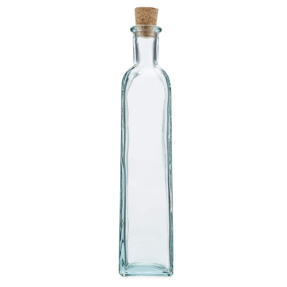 Green Glass Bottle with Cork, Square - 10 oz Capacity