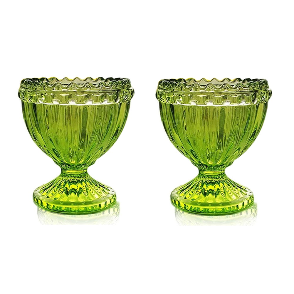 Green Glass Easter Egg Cups for Soft or Hard Boiled Eggs - Set of 2