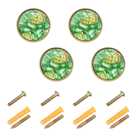 Green Glass Mosaic Cabinet Furniture Knobs Drawer Metal Pulls 1.26in Acrylic Zinc Alloy Dual Screw Set