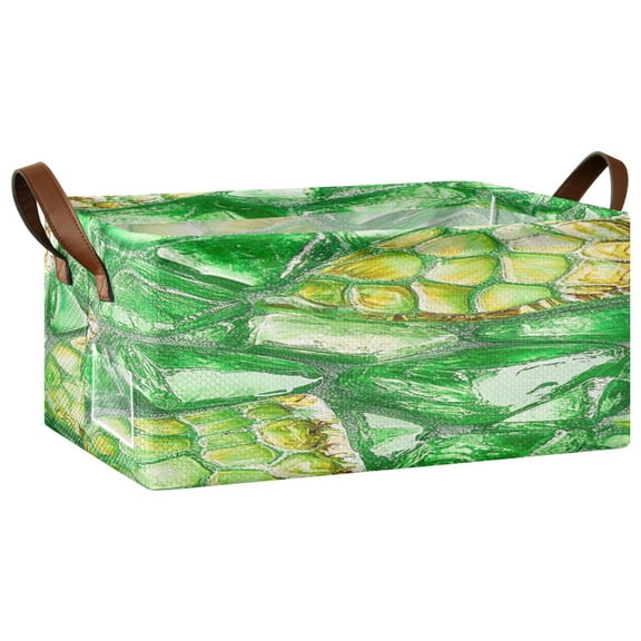 Green Glass Mosaic Open Home Storage Bins Foldable Metal Frame Shelf Baskets 16.9x11.4x7.7in Water-Resistant
