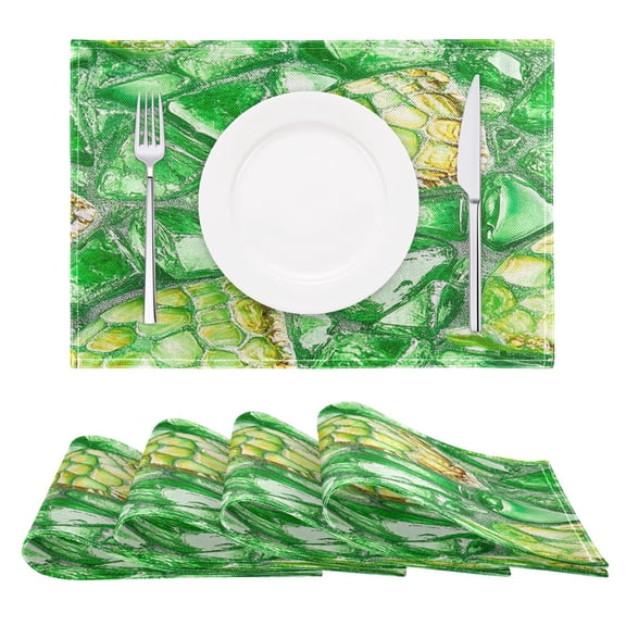 Green Glass Mosaic Reversible Placemat Non Slip Coffee Mat 18x12 Inch for Dining, Kitchen, Coffee