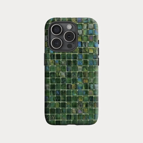 Green Glass Mosaic Tile Bohemian Preppy Floral Pattern iPhone 11 12 13 14 15 16 17 Pro Max Case