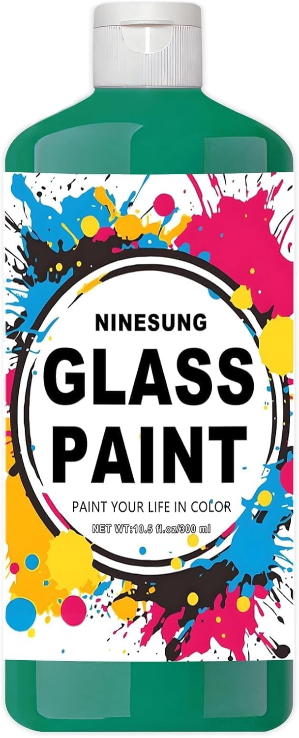 Green Glass Paint, 34 oz Jumbo Bulk (1 Liter) Stained Glass Paints, Enamel & Ceramic Painting Supplies for Wine Bottle Jars Windows (Green, 34 Fl Oz)