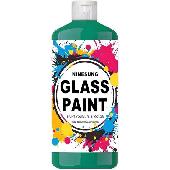 Green Glass Paint, 34 oz Jumbo Bulk (1 Liter) Stained Glass Paints, Enamel & Ceramic Painting Supplies for Wine Bottle Jars Windows (Green, 34 Fl Oz)