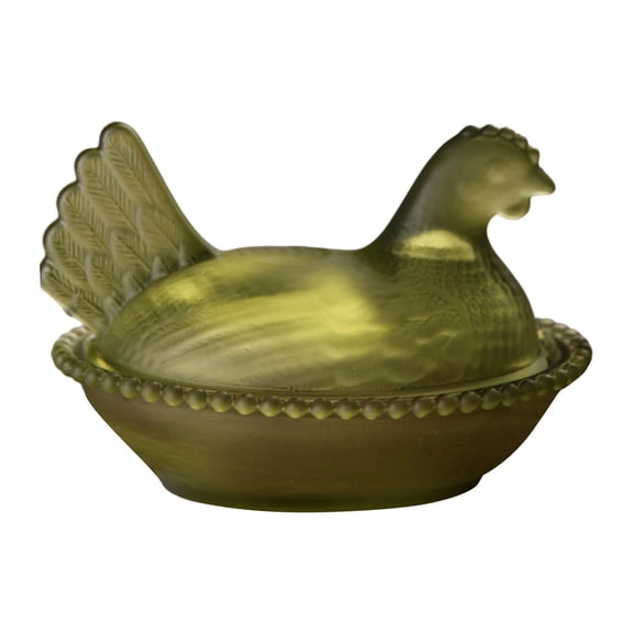 Green Glass Rooster Figurine, Farmhouse Chicken Tabletop Decor, Decorative Rooster Statue for Kitchen, Dining Room, Farmhouse Candy Bowl for Snacks, Fruit, Treats, Rustic Kitchen Home Decor Gift,