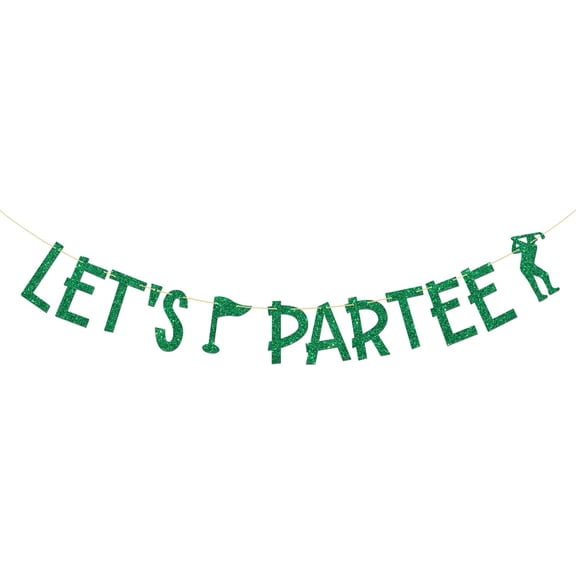Green Glitter Let's Par Tee Banner with Golf Flag & Golfer Cutouts, Golf Themed Birthday Party Decorations