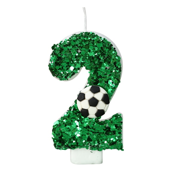 Green Glitter Number 0-9 Soccer Birthday Candle, Cake Decor Ornament for Family Birthday Parties And Festive Atmosphere Creation, 2