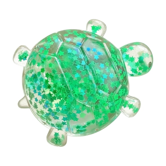 Green Glitter Squishy Turtle with Star Confetti Filling, Compact Size, for Kids and Adults, Sensory Squeeze Toy