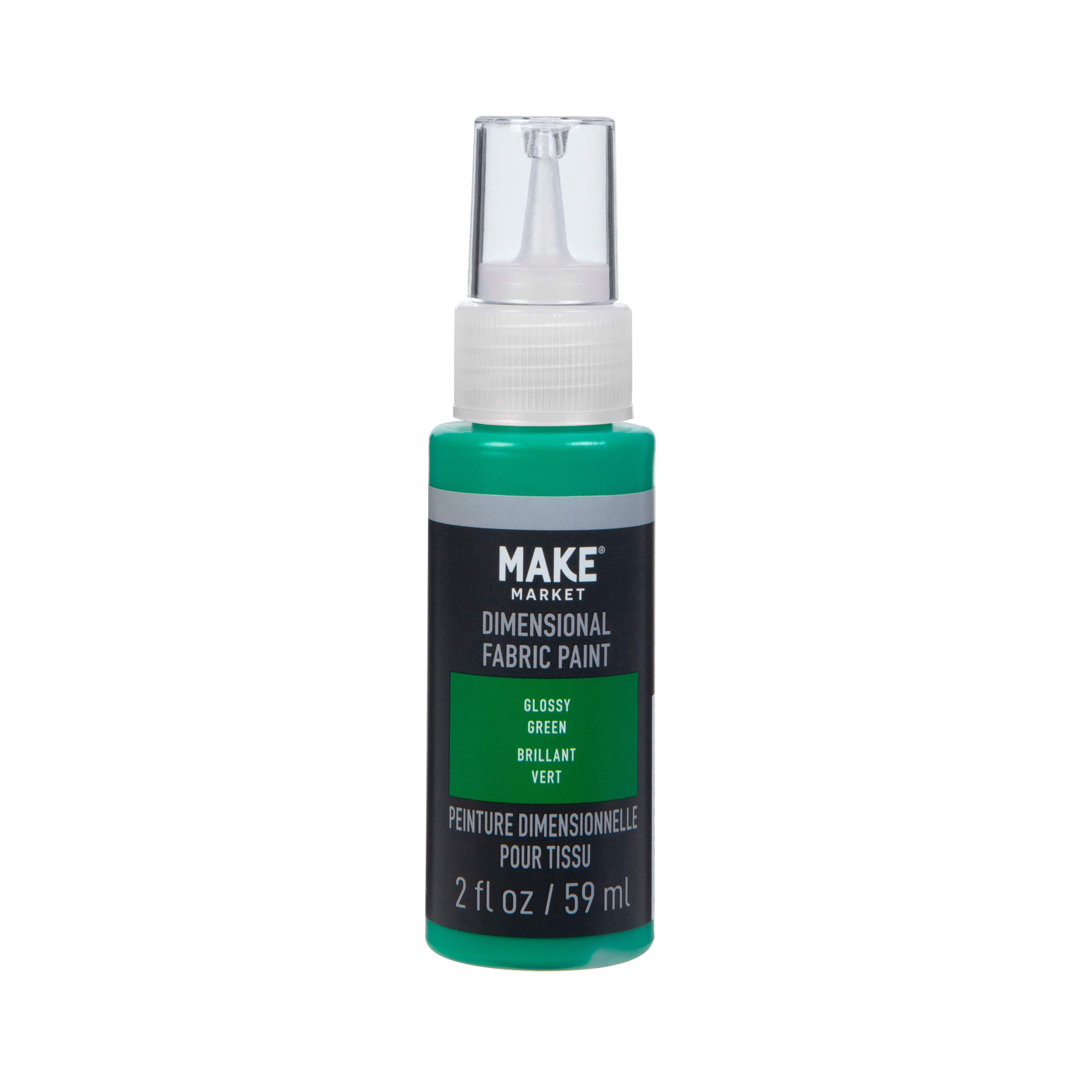 Make Market Green Glossy Dimensional Fabric Paint - 2oz Easy-Squeeze Bottles in Assorted Colors for DIY Apparel & Accessories, Nontoxic & Washable, 12 Pack