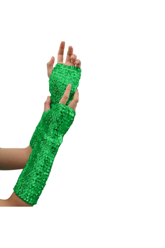 Green Gloves Mittens Stylish Glitter Gloves Sequin Long Gloves Fingerless Elastic Gloves Glitter Carnival Costumes for Women and Girls