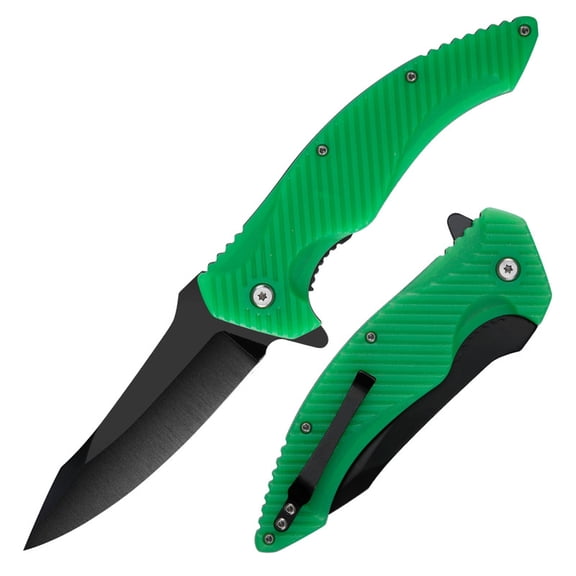 Green Glow Handle Folding Pocket Knife with Black Stainless Steel Blade, Pocket Clip, Lightweight Folding Utility Knife for Outdoor Activities, Camping and Daily Use