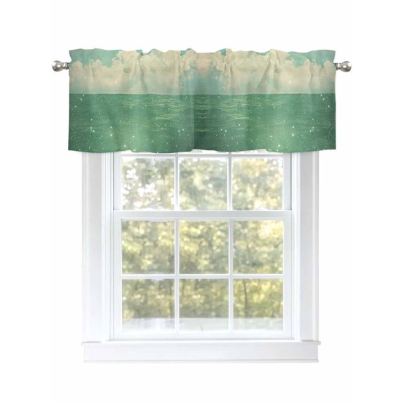 Green Glowing Ocean Sky Curtain Valances for Windows, Abstract Nature Clouds Kitchen Valance Window Treatment, Light Filtering Block Curtains for Bathroom/Bedroom/Living Room 42'' x 12''