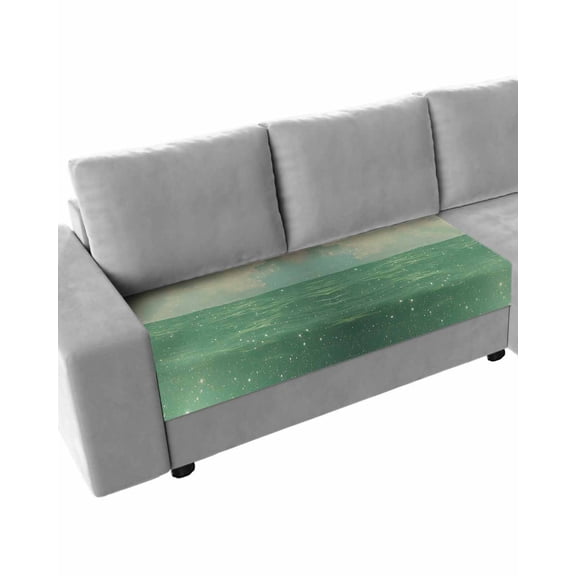 Green Glowing Ocean Sky Sofa Couch Cushion Covers Washable, Removable Stretchable Sectional Couch Covers, Abstract Nature Clouds Slipcovers for L & T Shape Sofa Furniture Protector M Size 1 pc