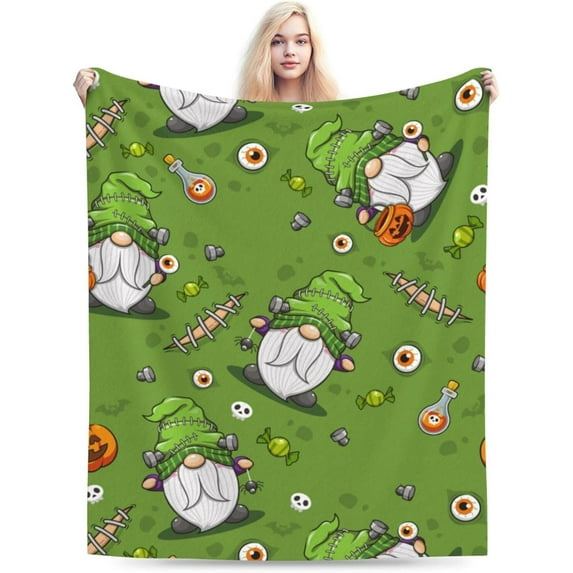 Green Gnome Blanket for Women Men Kids Gnome Blanket Soft Fuzzy Flannel Plush Gnome Throw Blankets for Couch Sofa Bed Home Decorative Blankets All Season 60"x80"