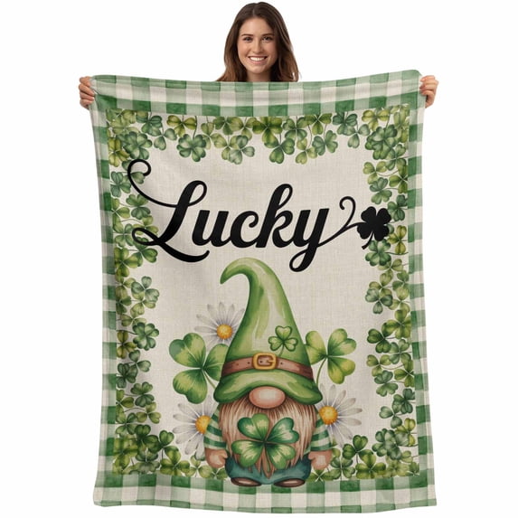 Green Gnomes Blanket Soft Cozy Warm Throw Blanket for Couch, Plush Fuzzy Flannel Fleece Blankets for Sofa, St Patrick's Day Shamrocks Farmhouse Plaid Bed Blankets Lightweight Gifts for Women, 30"x40"