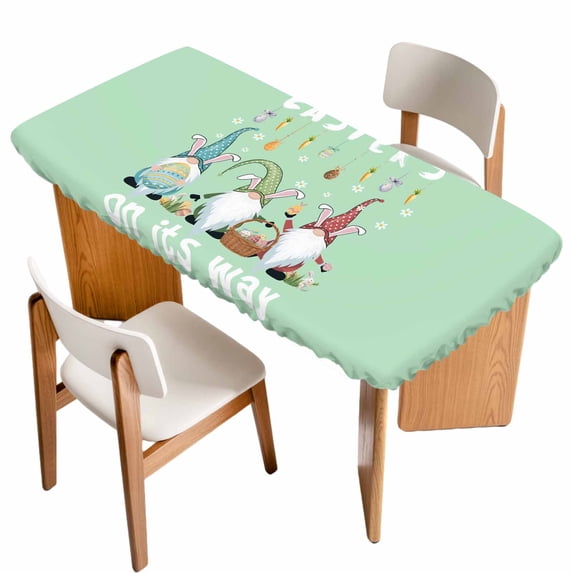 Green Gnomes Easter Table Cloths for 3 Foot Rectangle Tables, Eggs Botanical Carrot Pastoral Patio Waterproof Elastic Fitted Tablecloths, Washable Rectangular Table Cover for Camping