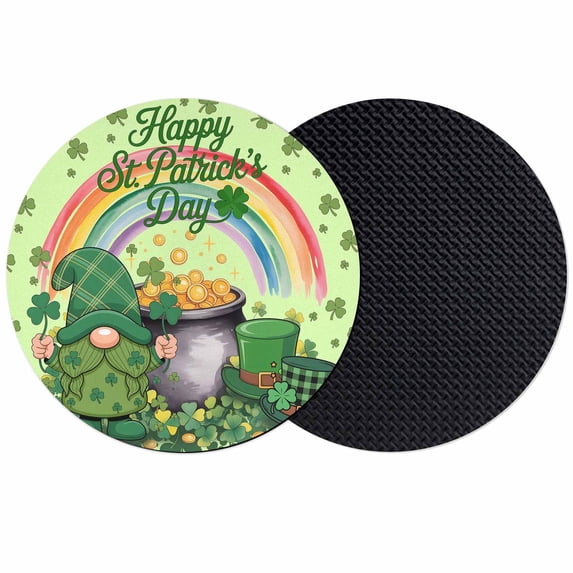 Green Gnomes St. Patrick's Day Coasters Set of 2, Absorbent Coasters for Drinks, Lucky Clovers Rainbow Coaster for Desk Coffee Table Protection, Home Decor House Warming Gifts 4"