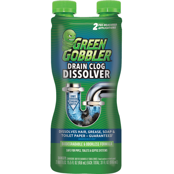 Green Gobbler Drain Clog Remover & Cleaner for Toilets, Sinks, Showers  Septic-Safe,  31 oz, 1 Ct - 2 Uses