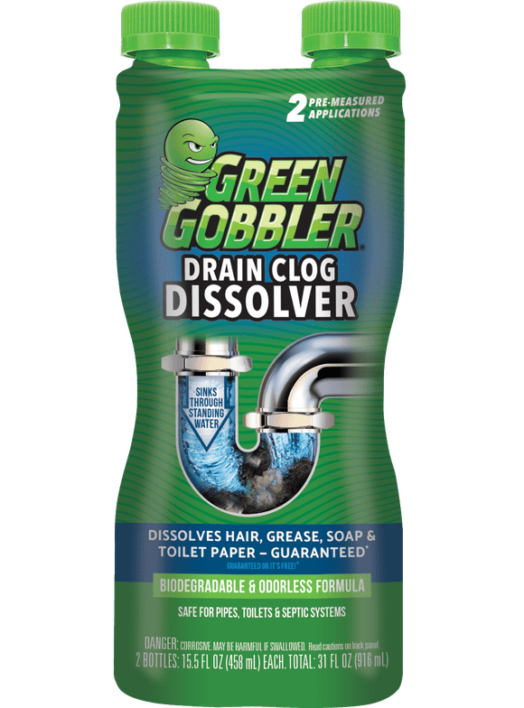 Green Gobbler Drain Clog Remover & Cleaner for Toilets, Sinks, Showers  Septic-Safe,  31 oz, 1 Ct - 2 Uses