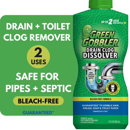 Green Gobbler Drain Clog Remover & Cleaner for Toilets, Sinks, Showers Septic-Safe, 31 oz