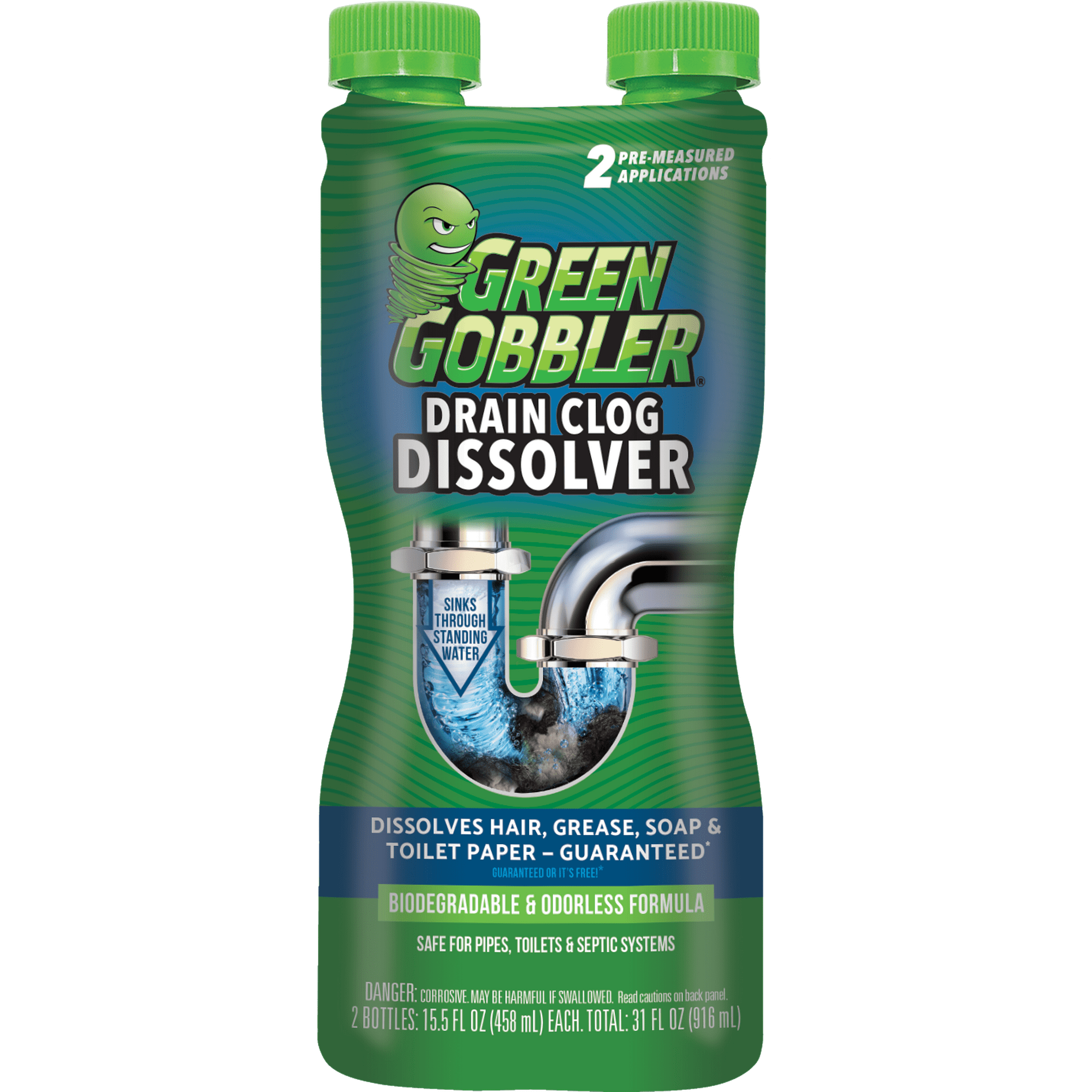 Green Gobbler Drain Clog Remover & Cleaner for Toilets, Sinks, Showers Septic-Safe, 31 oz