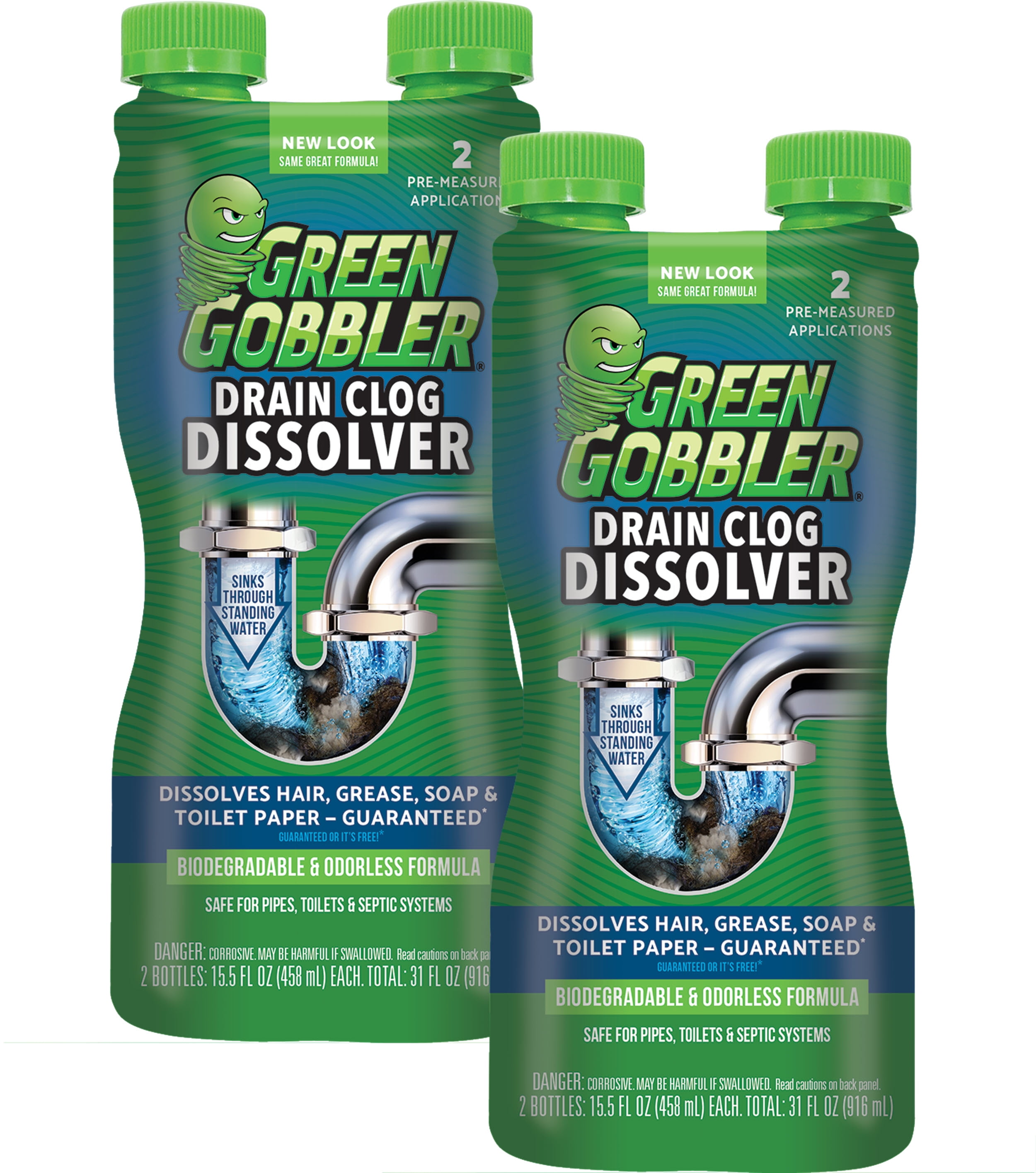 Green Gobbler Drain Clog Remover, Unscented, 15.5 Fluid Ounce, 2 Count, 2  Pack