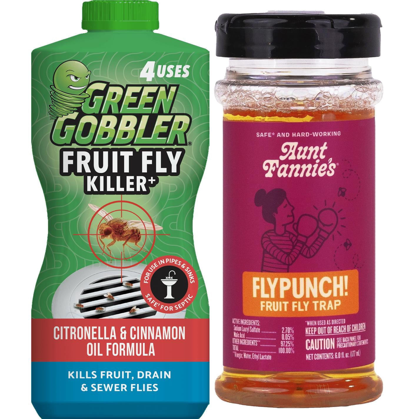 Green Gobbler Drain Fly Killer and Aunt Fannie's FlyPunch Fruit Fly Trap Bundle