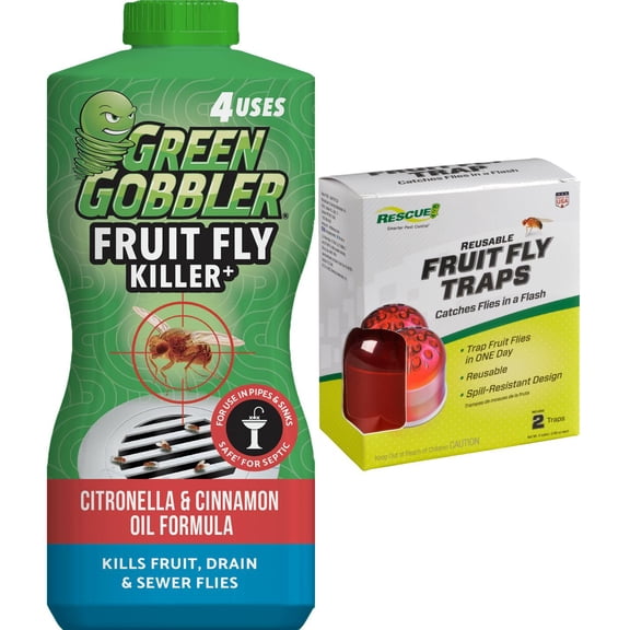 Green Gobbler Fruit & Drain Fly Killer with RESCUE! Reusable Indoor Fruit Fly Trap Bundle